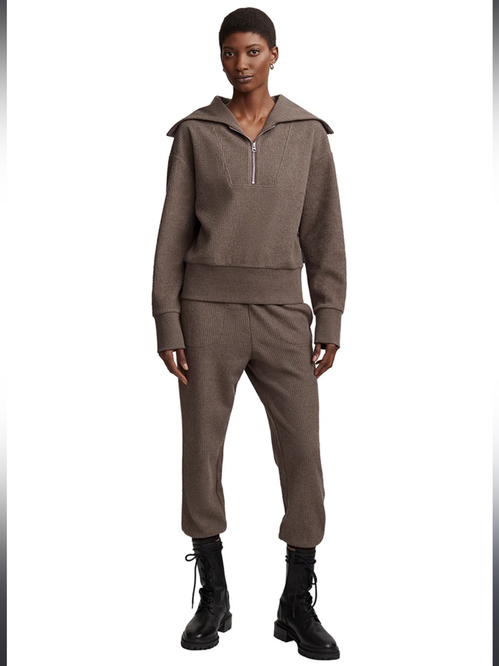 Varley Maguire Half-Zip Funnel Neck Sweatshirt and Joggers Set - Brown